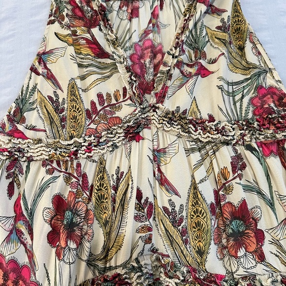 Free People Purple Haze hummingbird tiered v neck tunic size XS floral hi low - Picture 6 of 9